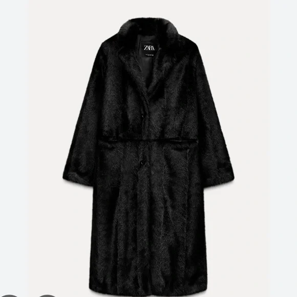 Zara NWT faux fur coat black 2969/255 - Main Image